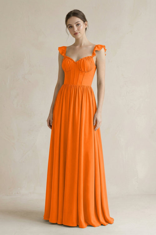 Sweetheart Chiffon Ruffled A - Line Corset Bridesmaid Dress in Cinnamon - KissProm Bridesmaid Dresses