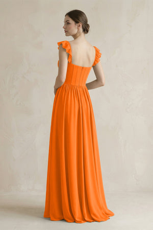 Sweetheart Chiffon Ruffled A - Line Corset Bridesmaid Dress in Cinnamon - KissProm Bridesmaid Dresses