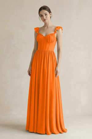 Sweetheart Chiffon Ruffled A - Line Corset Bridesmaid Dress in Cinnamon - KissProm Bridesmaid Dresses