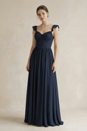 Sweetheart Chiffon Ruffled A - Line Corset Bridesmaid Dress in Dark Navy - KissProm Bridesmaid Dresses