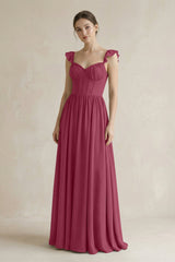 Sweetheart Chiffon Ruffled A - Line Corset Bridesmaid Dress in Desert Rose - KissProm Bridesmaid Dresses