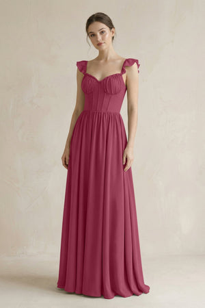 Sweetheart Chiffon Ruffled A - Line Corset Bridesmaid Dress in Desert Rose - KissProm Bridesmaid Dresses