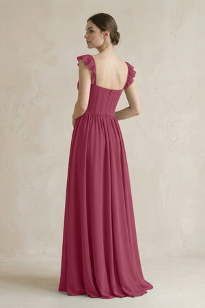Sweetheart Chiffon Ruffled A - Line Corset Bridesmaid Dress in Desert Rose - KissProm Bridesmaid Dresses