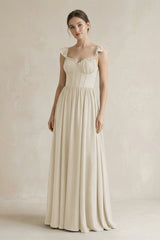 Sweetheart Chiffon Ruffled A - Line Corset Bridesmaid Dress in Dove Gray - KissProm Bridesmaid Dresses