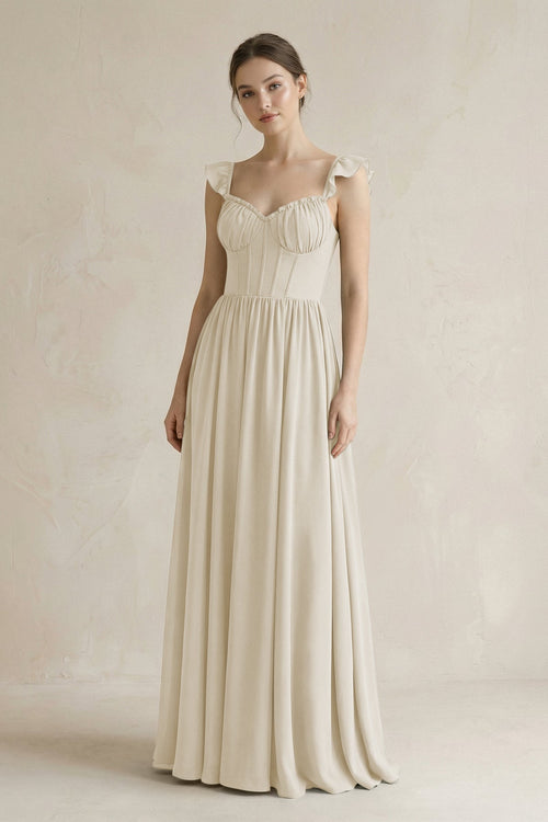 Sweetheart Chiffon Ruffled A - Line Corset Bridesmaid Dress in Dove Gray - KissProm Bridesmaid Dresses
