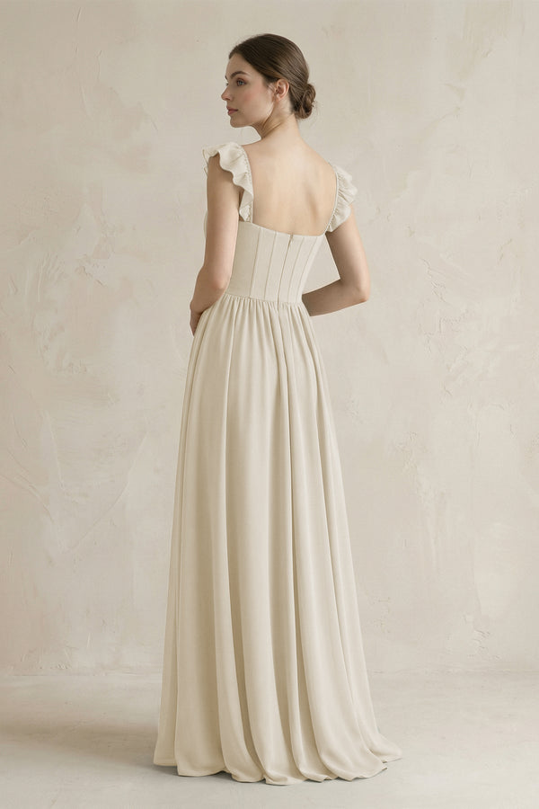 Sweetheart Chiffon Ruffled A - Line Corset Bridesmaid Dress in Dove Gray - KissProm Bridesmaid Dresses