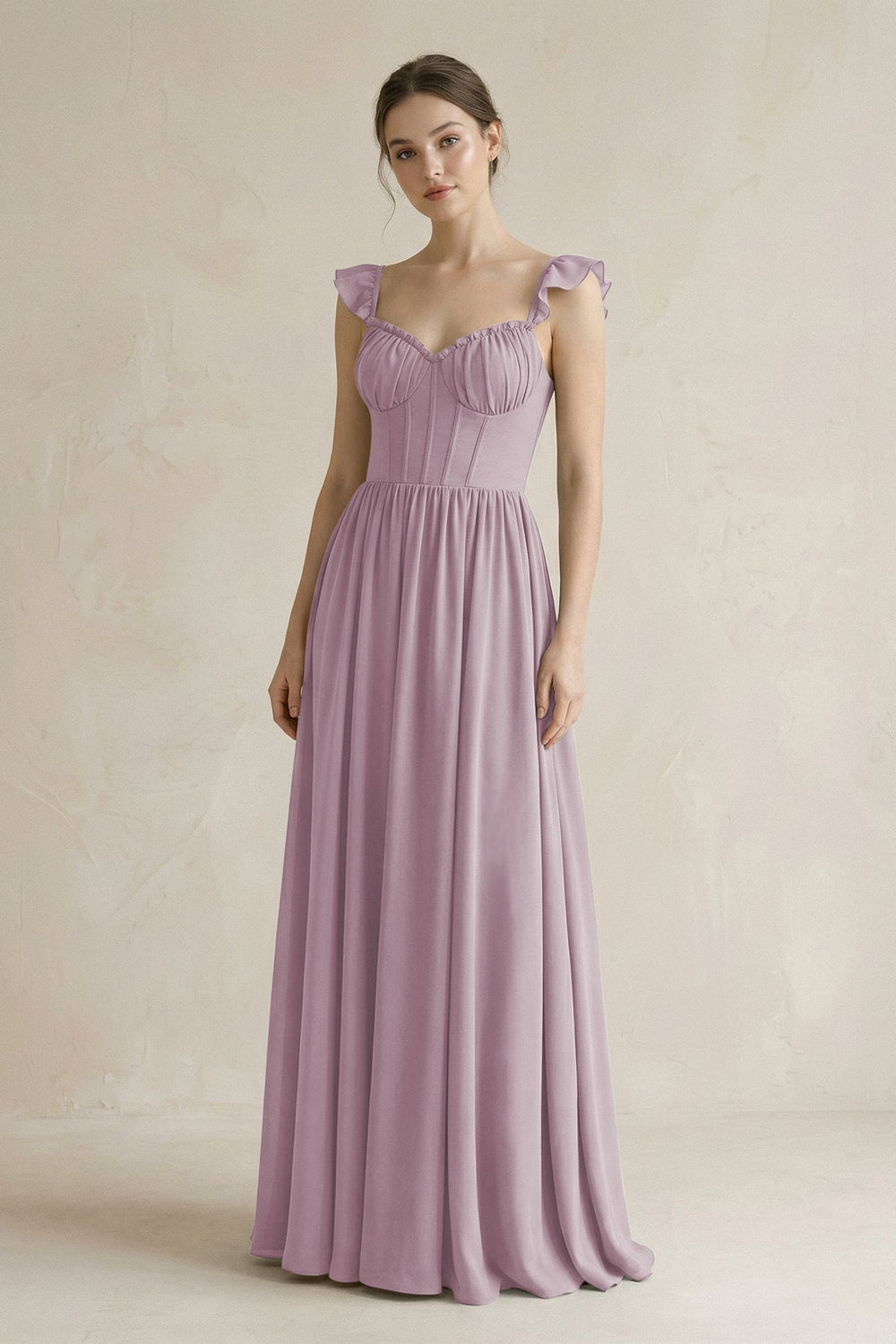 Sweetheart Chiffon Ruffled A - Line Corset Bridesmaid Dress in Dusk - KissProm Bridesmaid Dresses