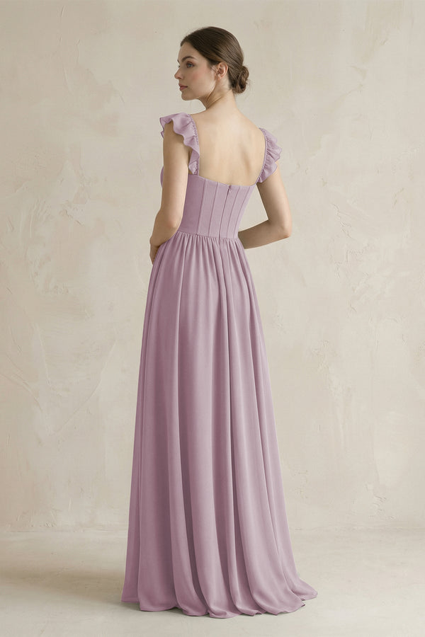 Sweetheart Chiffon Ruffled A - Line Corset Bridesmaid Dress in Dusk - KissProm Bridesmaid Dresses