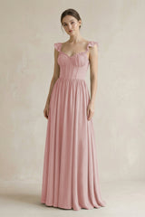 Sweetheart Chiffon Ruffled A - Line Corset Bridesmaid Dress in Dusty Rose - KissProm Bridesmaid Dresses