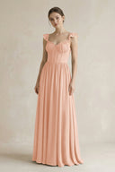 Sweetheart Chiffon Ruffled A - Line Corset Bridesmaid Dress in English Rose - KissProm Bridesmaid Dresses