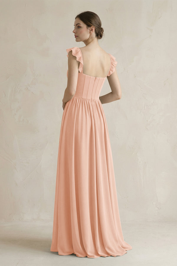 Sweetheart Chiffon Ruffled A - Line Corset Bridesmaid Dress in English Rose - KissProm Bridesmaid Dresses