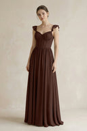 Sweetheart Chiffon Ruffled A - Line Corset Bridesmaid Dress in Espresso - KissProm Bridesmaid Dresses