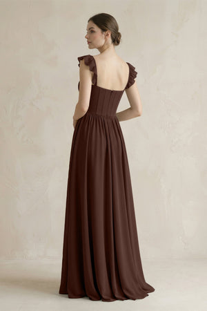 Sweetheart Chiffon Ruffled A - Line Corset Bridesmaid Dress in Espresso - KissProm Bridesmaid Dresses