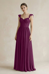 Sweetheart Chiffon Ruffled A - Line Corset Bridesmaid Dress in Fig - KissProm Bridesmaid Dresses