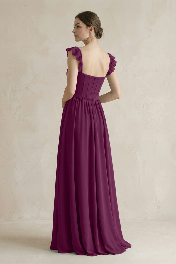 Sweetheart Chiffon Ruffled A - Line Corset Bridesmaid Dress in Fig - KissProm Bridesmaid Dresses
