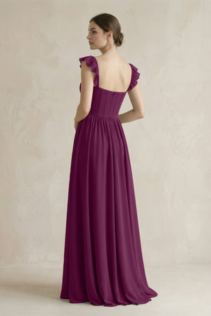 Sweetheart Chiffon Ruffled A - Line Corset Bridesmaid Dress in Fig - KissProm Bridesmaid Dresses