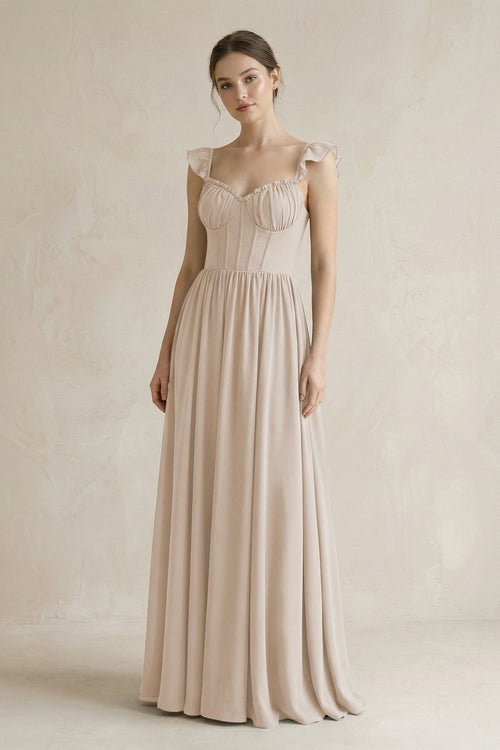Sweetheart Chiffon Ruffled A - Line Corset Bridesmaid Dress in Frost - KissProm Bridesmaid Dresses