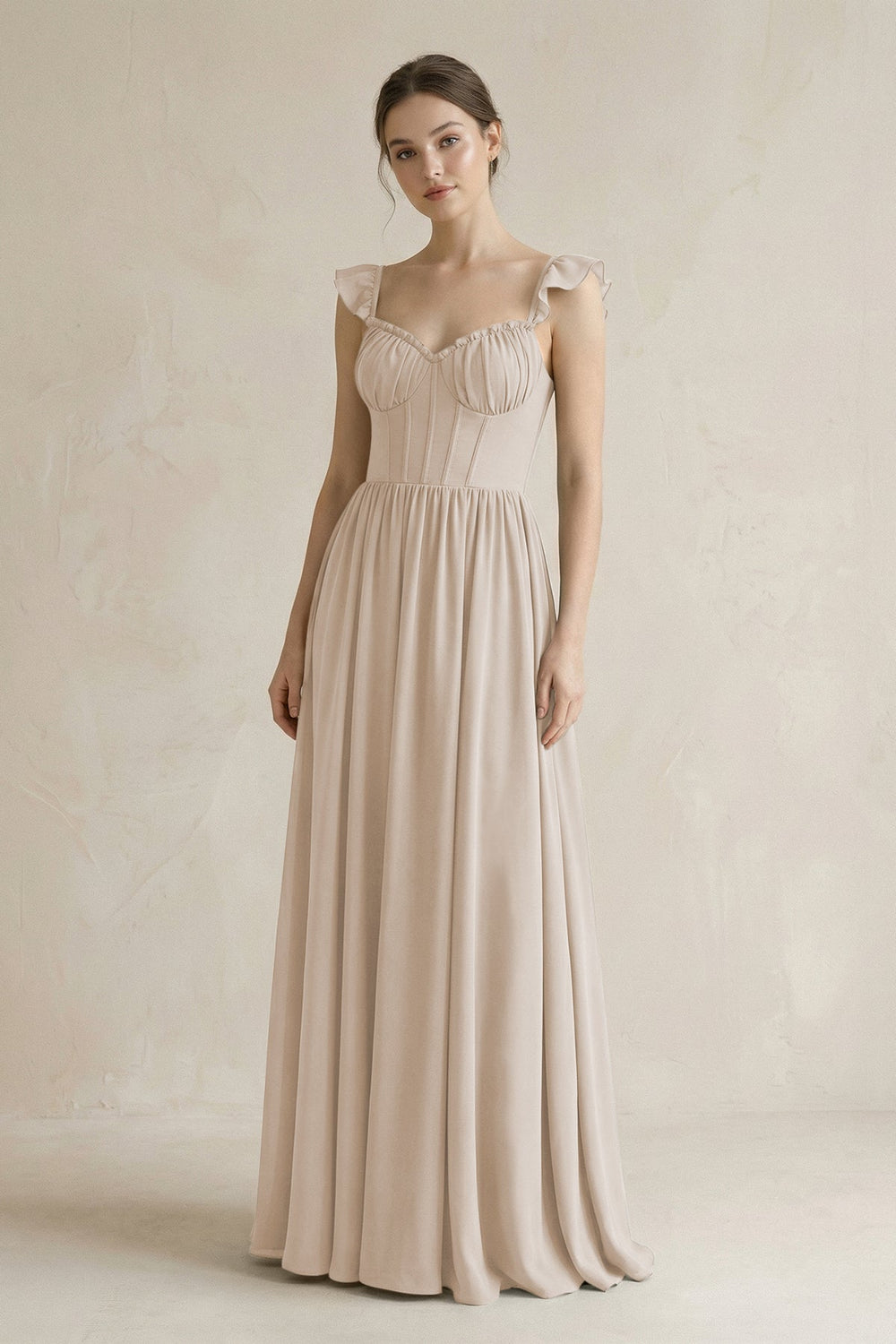 Sweetheart Chiffon Ruffled A - Line Corset Bridesmaid Dress in Frost - KissProm Bridesmaid Dresses