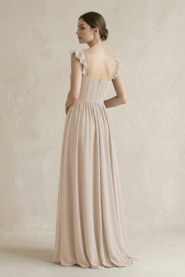 Sweetheart Chiffon Ruffled A - Line Corset Bridesmaid Dress in Frost - KissProm Bridesmaid Dresses