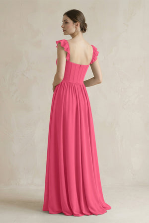 Sweetheart Chiffon Ruffled A - Line Corset Bridesmaid Dress in Fuchsia - KissProm Bridesmaid Dresses