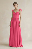 Sweetheart Chiffon Ruffled A - Line Corset Bridesmaid Dress in Fuchsia - KissProm Bridesmaid Dresses