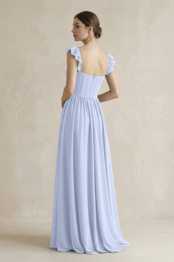 Sweetheart Chiffon Ruffled A - Line Corset Bridesmaid Dress in Ice - KissProm Bridesmaid Dresses