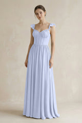 Sweetheart Chiffon Ruffled A - Line Corset Bridesmaid Dress in Ice - KissProm Bridesmaid Dresses