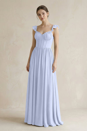 Sweetheart Chiffon Ruffled A - Line Corset Bridesmaid Dress in Ice - KissProm Bridesmaid Dresses