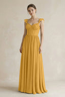 Sweetheart Chiffon Ruffled A - Line Corset Bridesmaid Dress in Marigold - KissProm Bridesmaid Dresses
