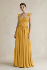 Sweetheart Chiffon Ruffled A - Line Corset Bridesmaid Dress in Marigold - KissProm Bridesmaid Dresses