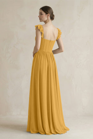 Sweetheart Chiffon Ruffled A - Line Corset Bridesmaid Dress in Marigold - KissProm Bridesmaid Dresses
