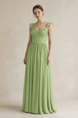 Sweetheart Chiffon Ruffled A - Line Corset Bridesmaid Dress in Matcha - KissProm Bridesmaid Dresses