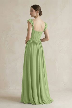 Sweetheart Chiffon Ruffled A - Line Corset Bridesmaid Dress in Matcha - KissProm Bridesmaid Dresses