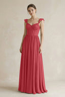 Sweetheart Chiffon Ruffled A - Line Corset Bridesmaid Dress in Merlot - KissProm Bridesmaid Dresses