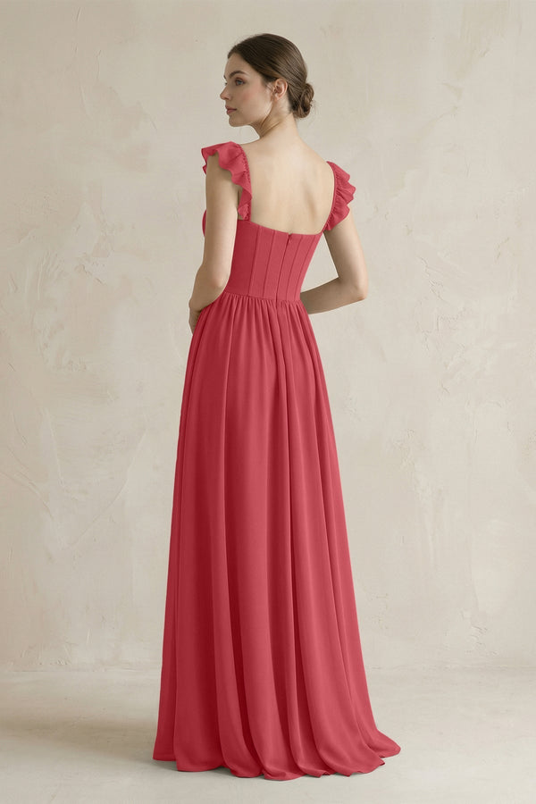 Sweetheart Chiffon Ruffled A - Line Corset Bridesmaid Dress in Merlot - KissProm Bridesmaid Dresses