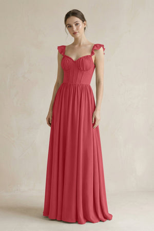 Sweetheart Chiffon Ruffled A - Line Corset Bridesmaid Dress in Merlot - KissProm Bridesmaid Dresses