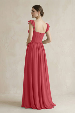 Sweetheart Chiffon Ruffled A - Line Corset Bridesmaid Dress in Merlot - KissProm Bridesmaid Dresses