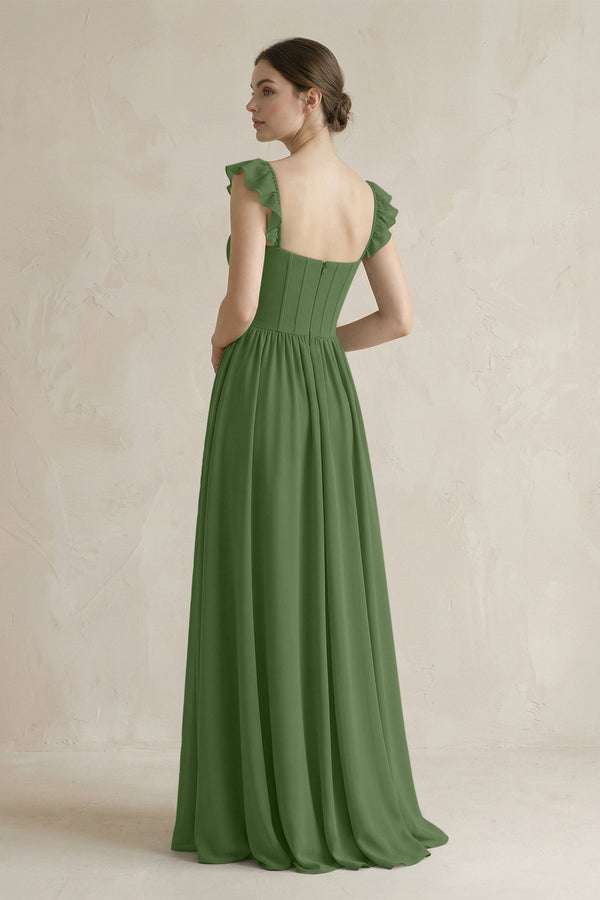 Sweetheart Chiffon Ruffled A - Line Corset Bridesmaid Dress in Moss - KissProm Bridesmaid Dresses
