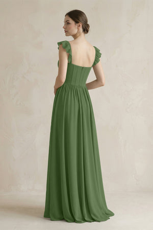 Sweetheart Chiffon Ruffled A - Line Corset Bridesmaid Dress in Moss - KissProm Bridesmaid Dresses