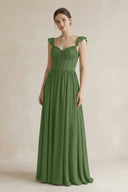 Sweetheart Chiffon Ruffled A - Line Corset Bridesmaid Dress in Moss - KissProm Bridesmaid Dresses