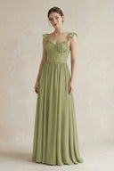 Sweetheart Chiffon Ruffled A - Line Corset Bridesmaid Dress in Moss Green - KissProm Bridesmaid Dresses