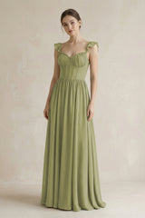 Sweetheart Chiffon Ruffled A - Line Corset Bridesmaid Dress in Moss Green - KissProm Bridesmaid Dresses