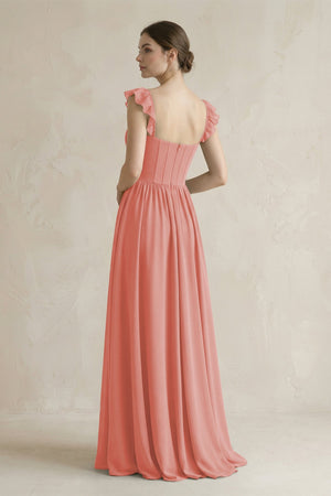 Sweetheart Chiffon Ruffled A - Line Corset Bridesmaid Dress in Mulberry - KissProm Bridesmaid Dresses