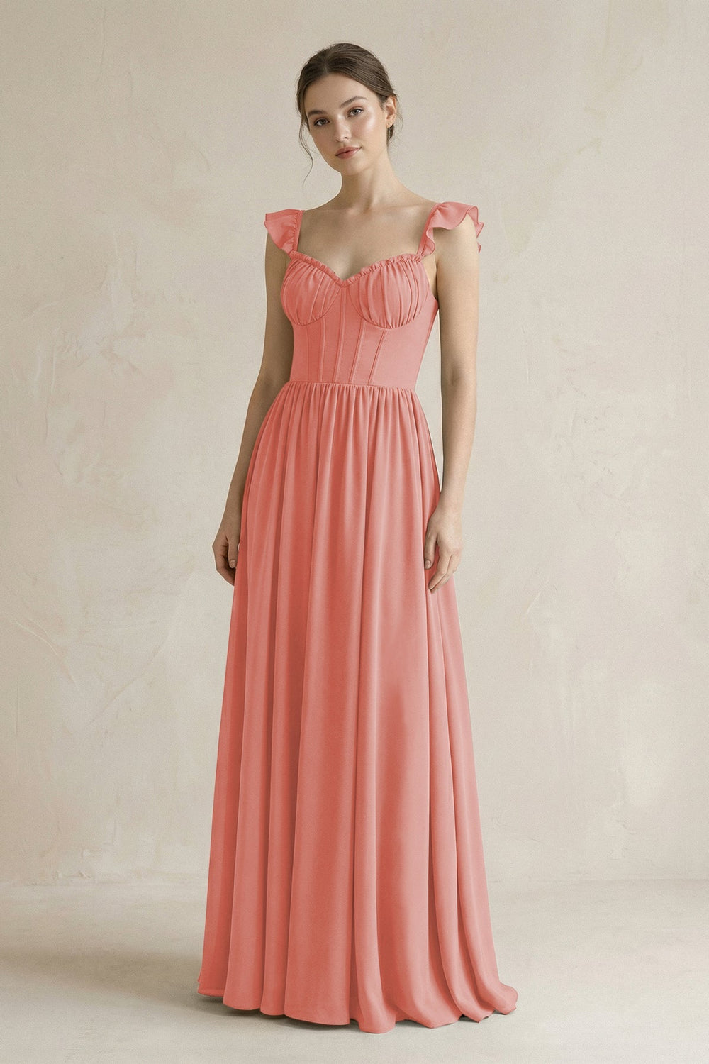 Sweetheart Chiffon Ruffled A - Line Corset Bridesmaid Dress in Mulberry - KissProm Bridesmaid Dresses
