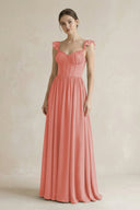 Sweetheart Chiffon Ruffled A - Line Corset Bridesmaid Dress in Mulberry - KissProm Bridesmaid Dresses