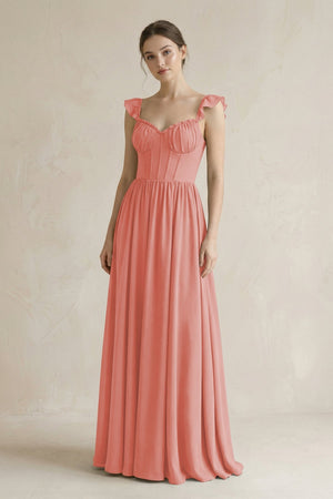 Sweetheart Chiffon Ruffled A - Line Corset Bridesmaid Dress in Mulberry - KissProm Bridesmaid Dresses