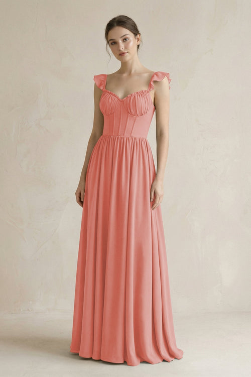 Sweetheart Chiffon Ruffled A - Line Corset Bridesmaid Dress in Mulberry - KissProm Bridesmaid Dresses