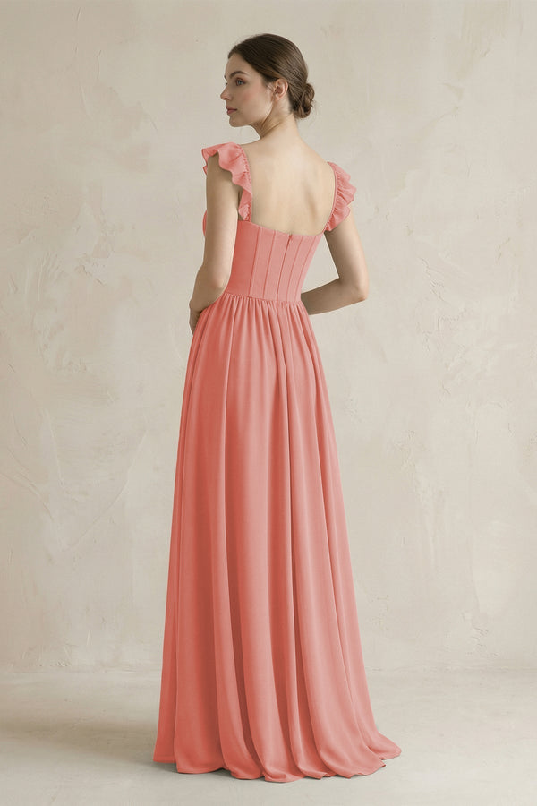 Sweetheart Chiffon Ruffled A - Line Corset Bridesmaid Dress in Mulberry - KissProm Bridesmaid Dresses