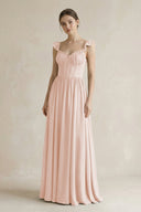 Sweetheart Chiffon Ruffled A - Line Corset Bridesmaid Dress in Pale Blush - KissProm Bridesmaid Dresses
