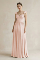 Sweetheart Chiffon Ruffled A - Line Corset Bridesmaid Dress in Pale Blush - KissProm Bridesmaid Dresses